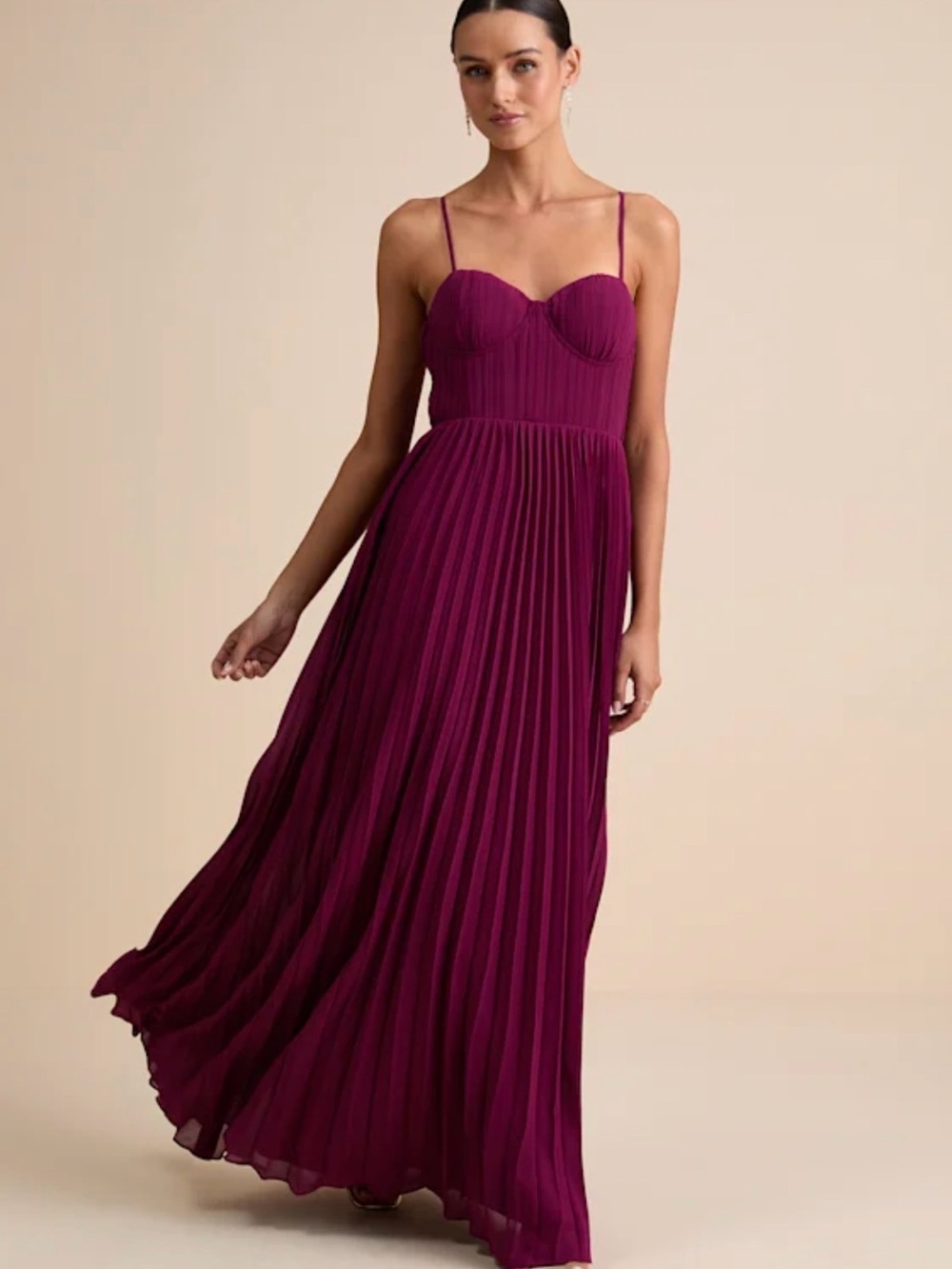 NWT Lulu’s Admirable Elegance Plum Pleated Bustier Maxi Dress
